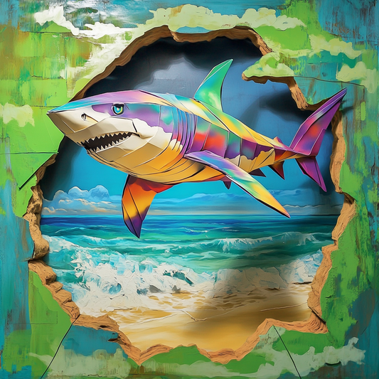 Abstract Rainbow Shark Diamond Art Kit