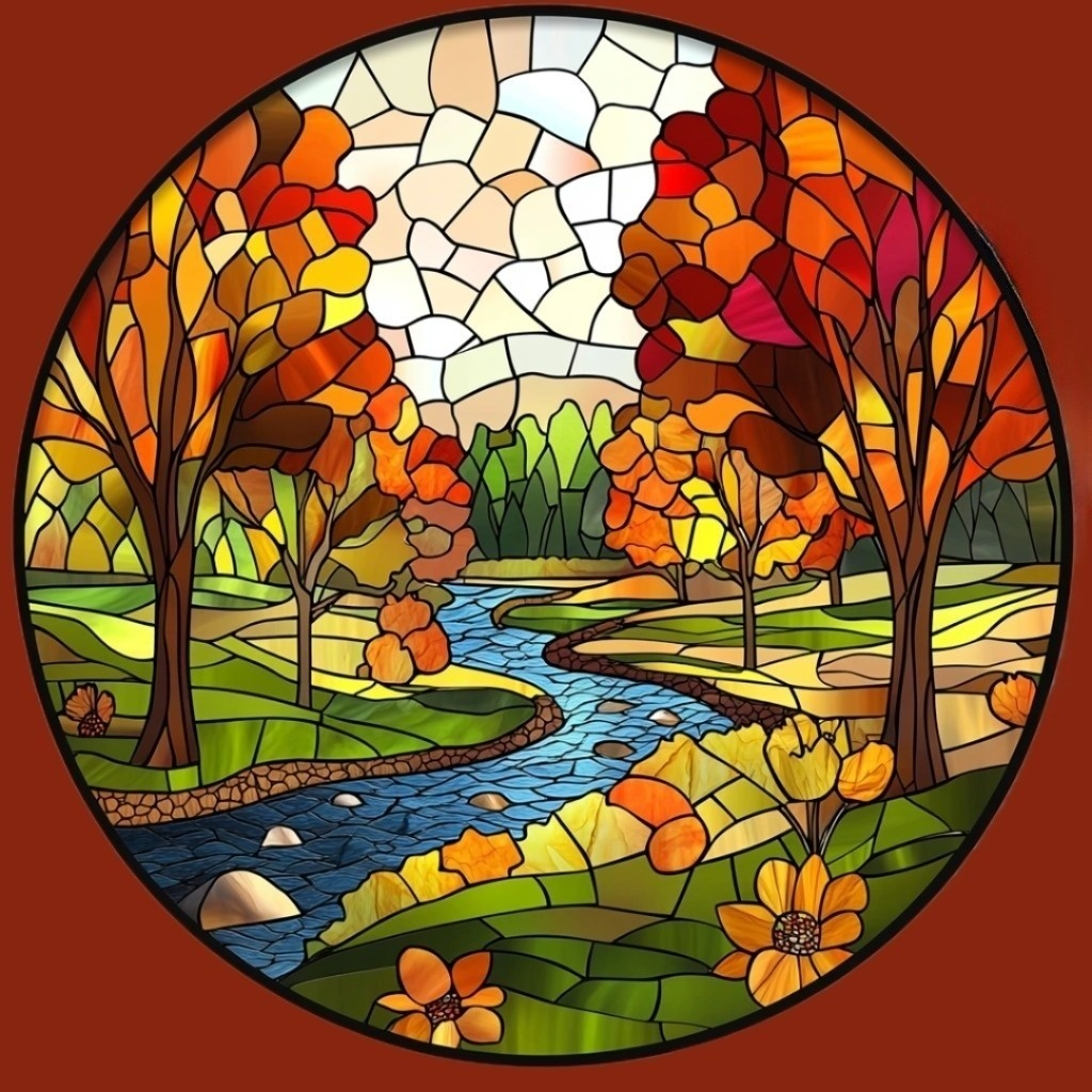 Abstract River in Fall Circle Diamond Art Kit