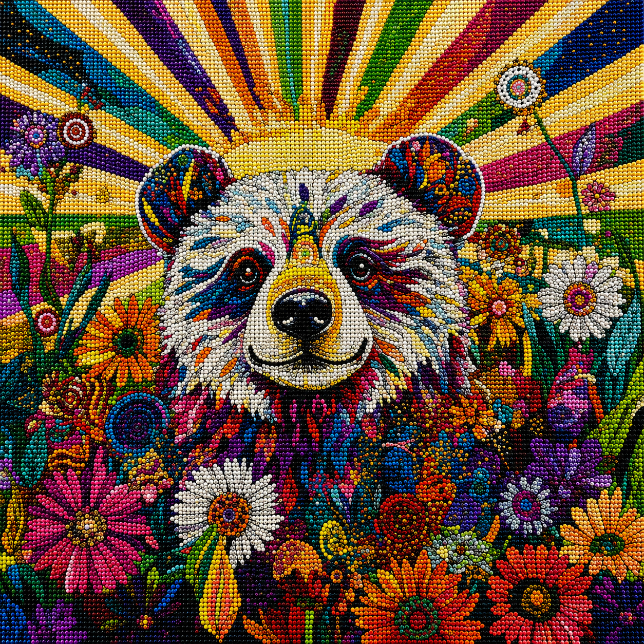 Abstract White Bear In Flowers Diamond Art Kit