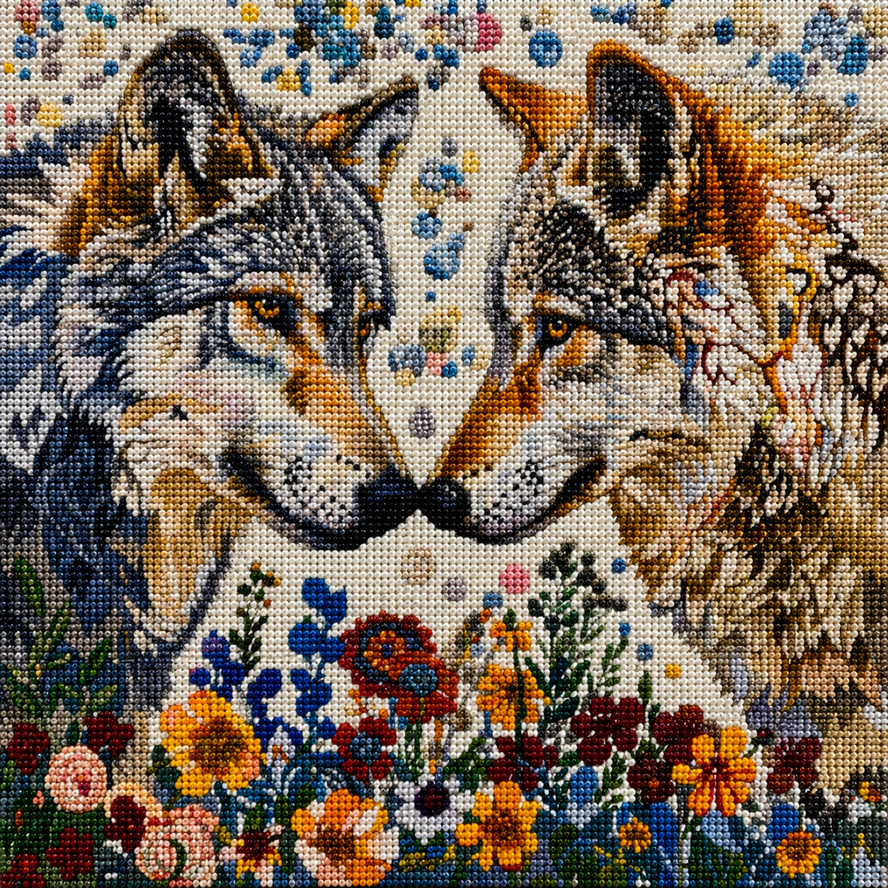 Abstract Wolves In Flowers Diamond Art Kit
