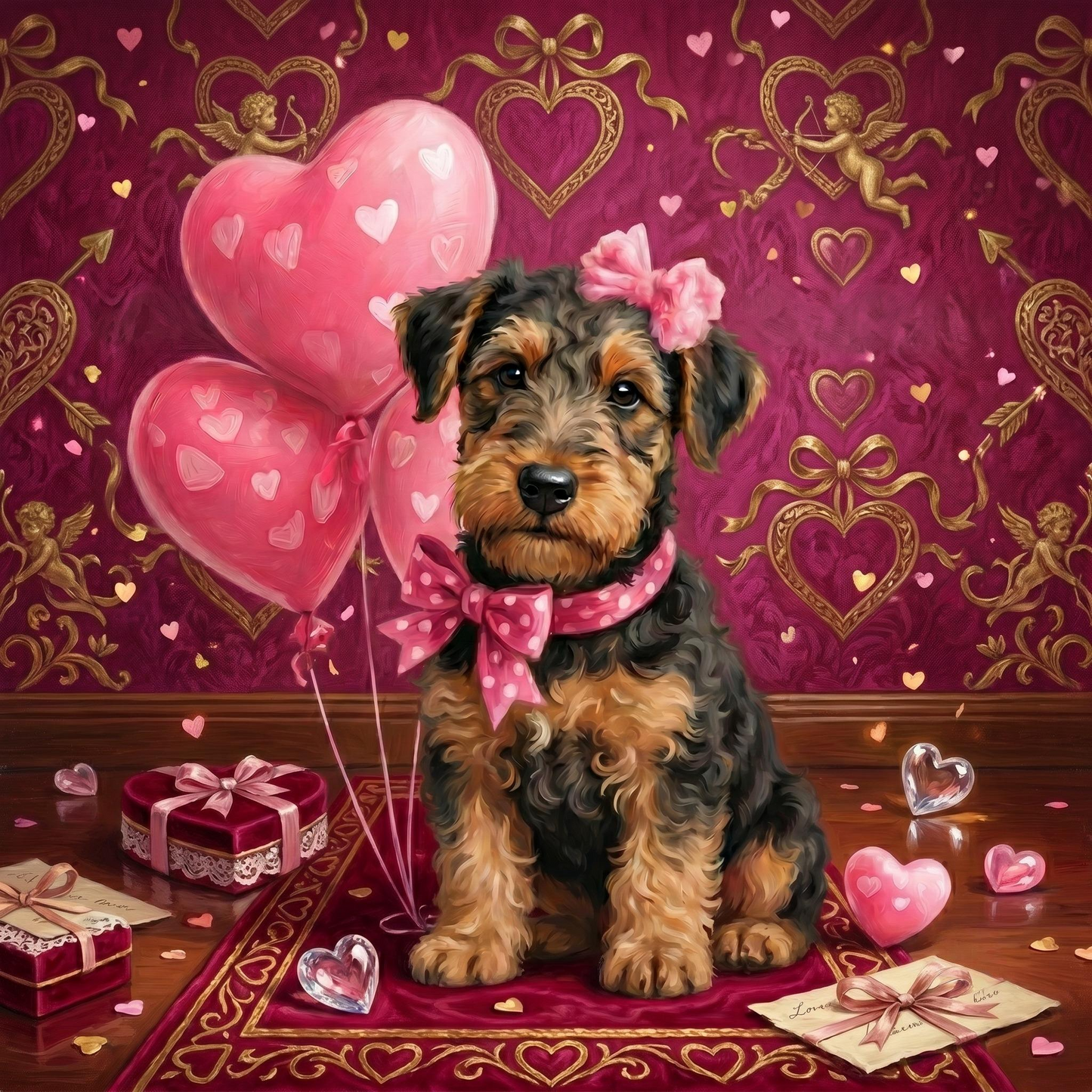 Airedale Terrier Puppy Happy Valentines Day Diamond Art Kit