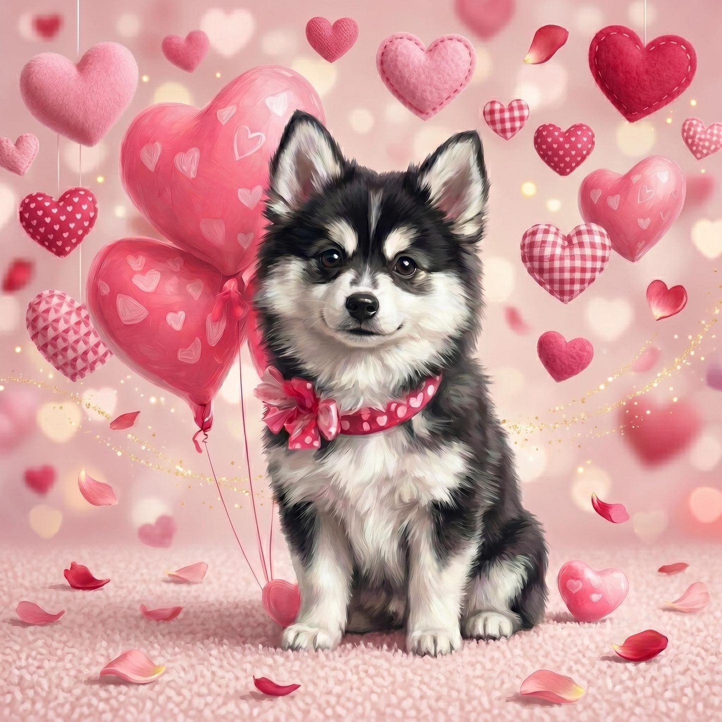 Alaskan Klee Kai Happy Valentines Day Diamond Art Kit