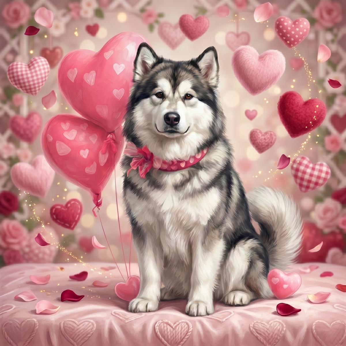 Alaskan Malamute Happy Valentines Day Diamond Art Kit