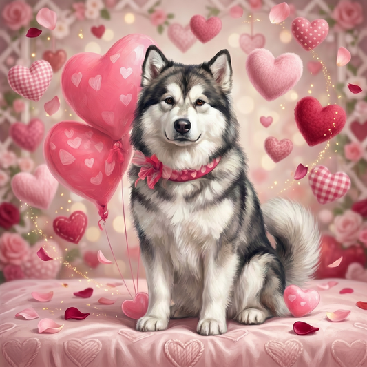 Alaskan Malamute Happy Valentines Day Diamond Art Kit