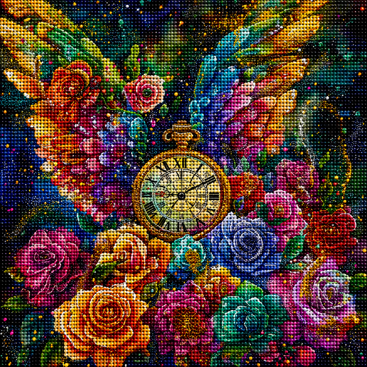 Angel Wing Pocket Watch And Roses Diamond Art Kit