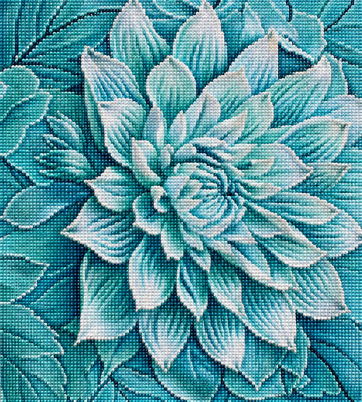 Aqua Flower And Leaves Diamond Art Kit