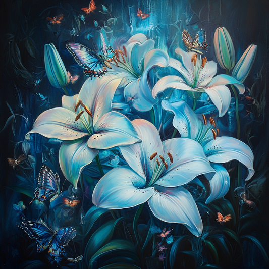 Aqua Lilies and Butterflies Diamond Art Kit