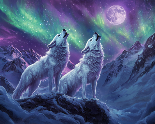 Arctic Lights White Wolves Diamond Art Kit