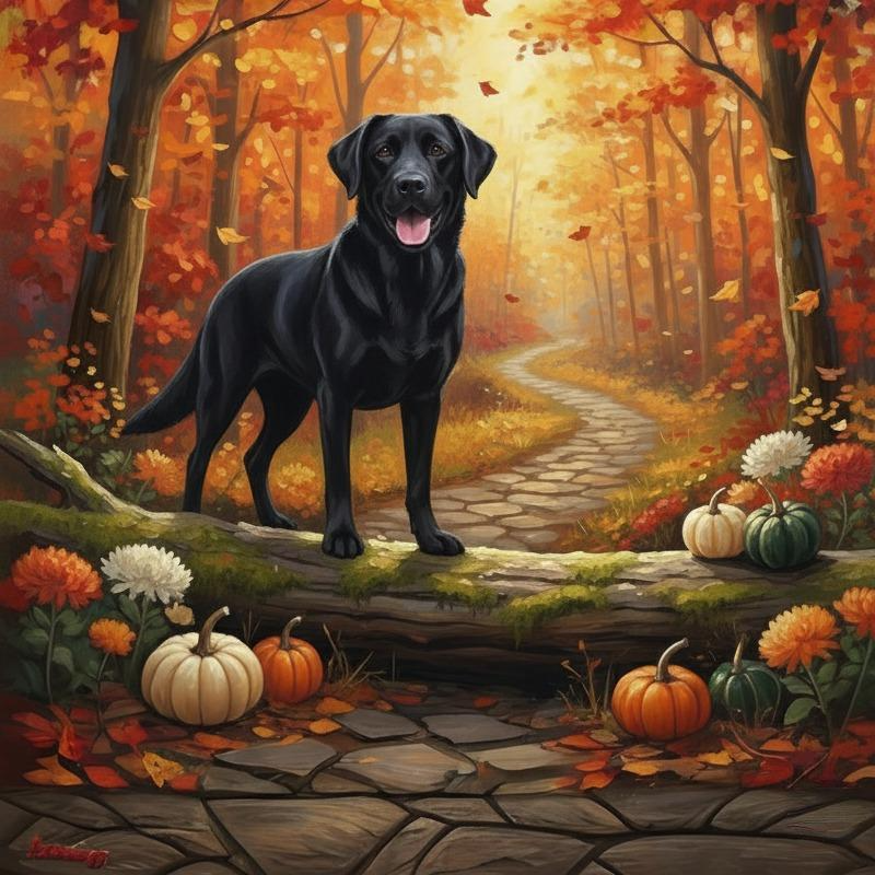 Autumn Forest Black Labrador Retriever Diamond Art Kit