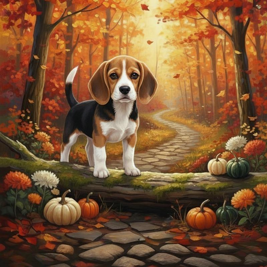 Autumn Forest Beagle Diamond Art Kit