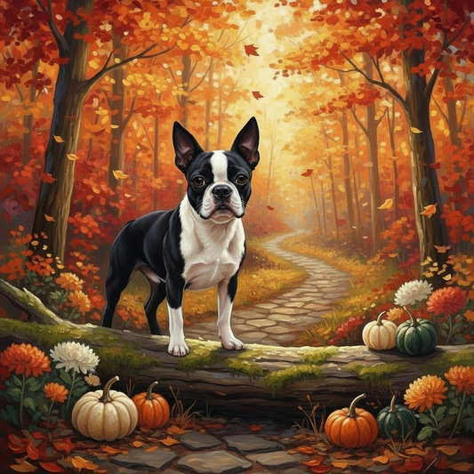 Autumn Forest Boston Terrier Diamond Art Kit