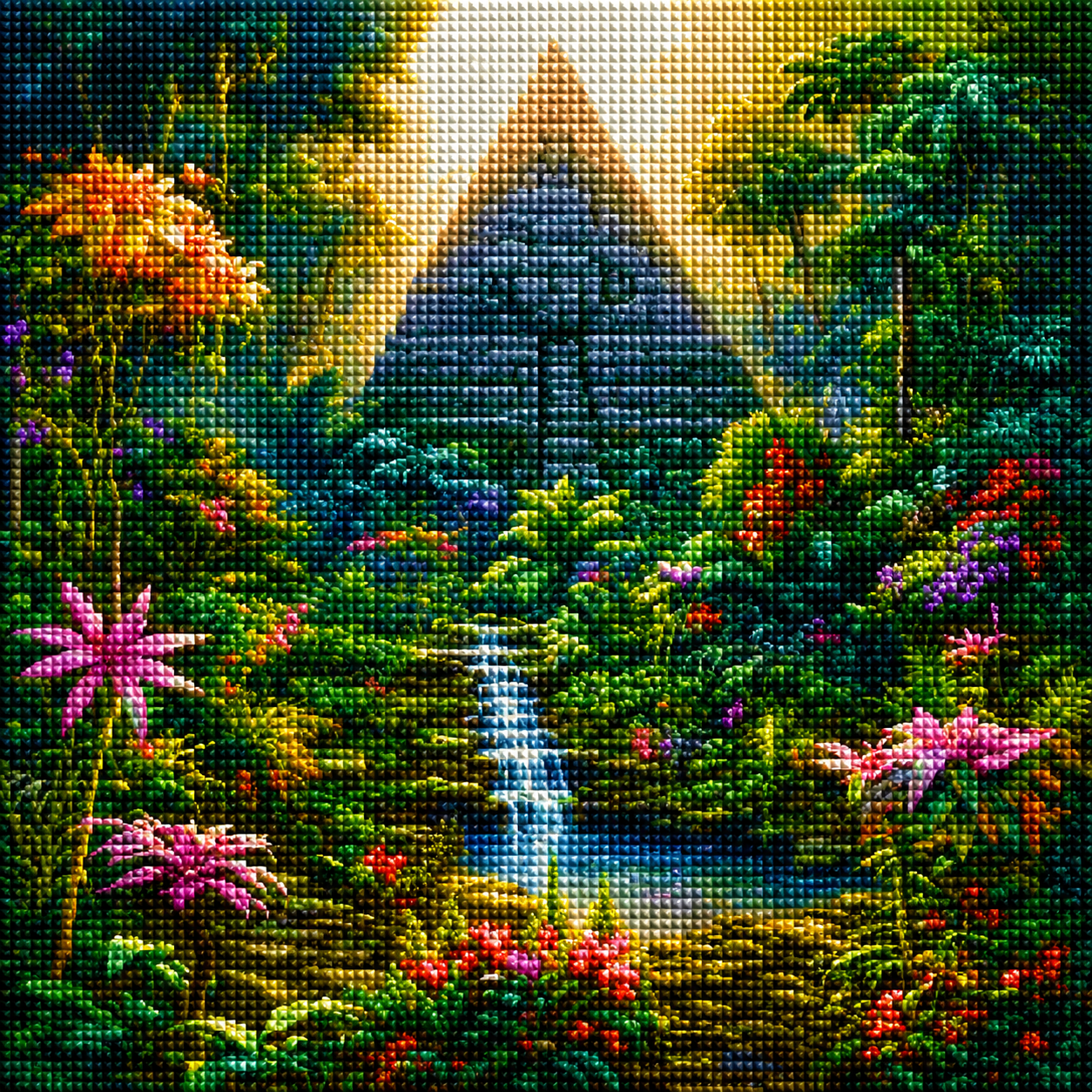 Aztec Pyramid Waterfalls Diamond Art Kit