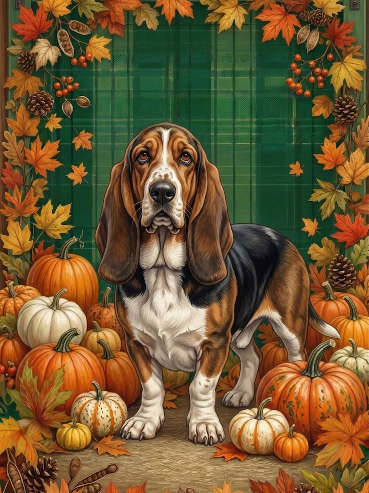 Basset Hound in Pumpkins Diamond Art Kit