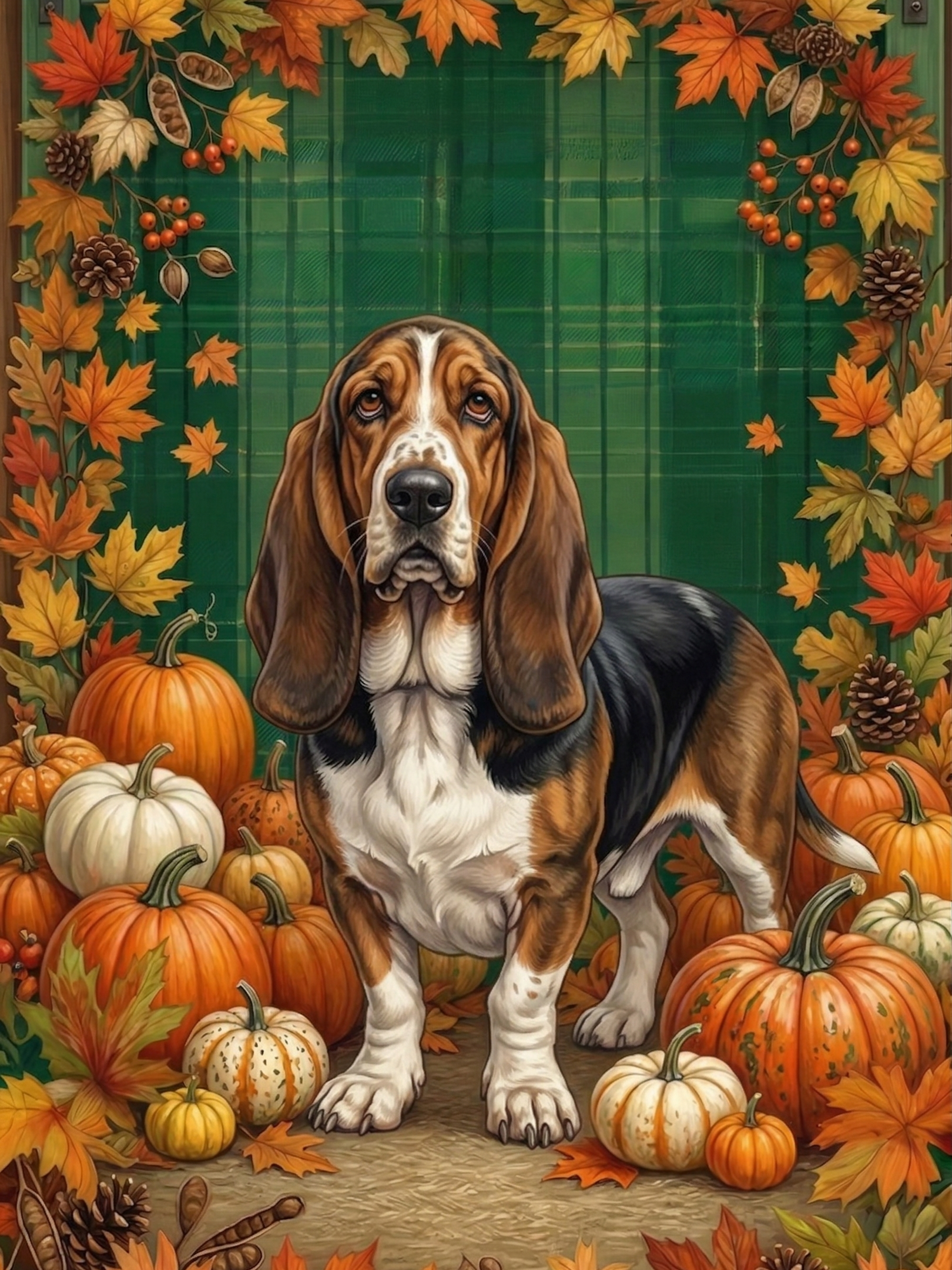 Basset Hound in Pumpkins Diamond Art Kit