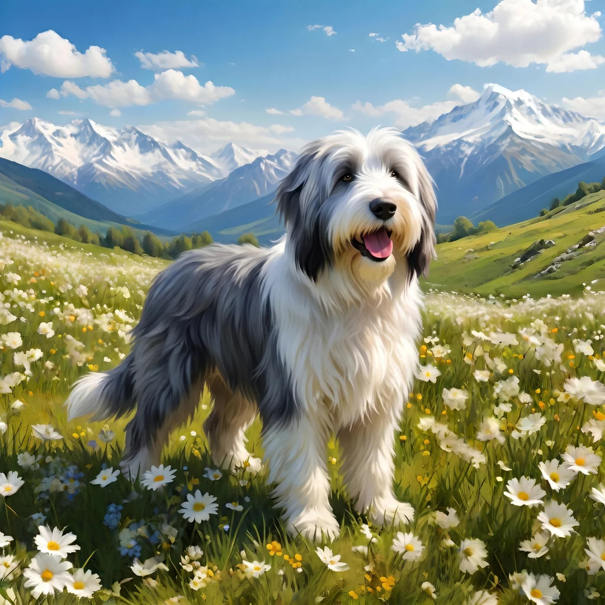 Bearded Collie Meadow Diamond Art Kit