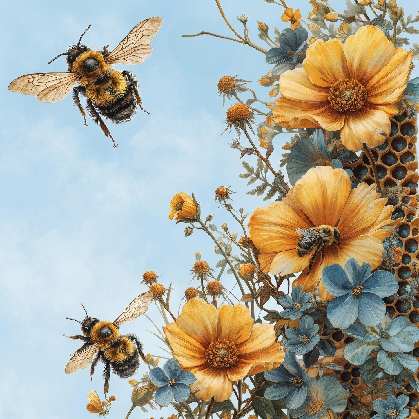 Bees And Yellow Flowers Diamond Art Kit