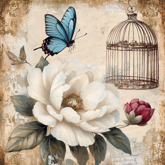 Beige Peony Birdcage Diamond Art Kit