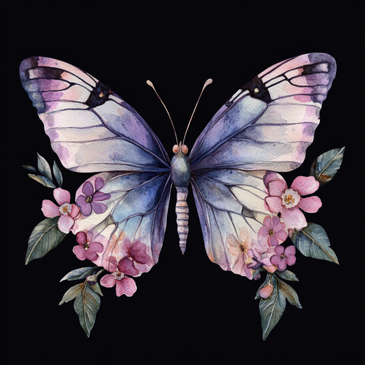 Big Eye Purple Butterfly and Flowers Diamond Art Kit