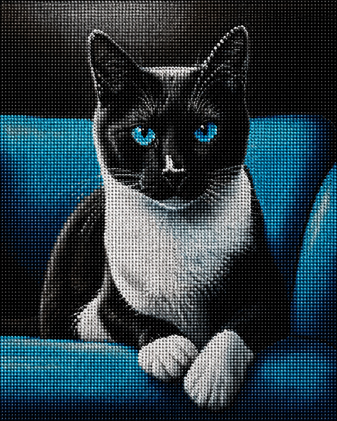 Black And White Cat On A Blue Sofa Diamond Art Kit