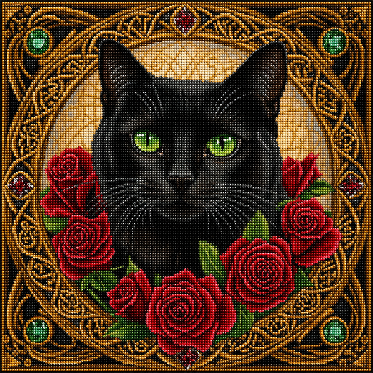 Black Cat And Red Roses Diamond Art Kit