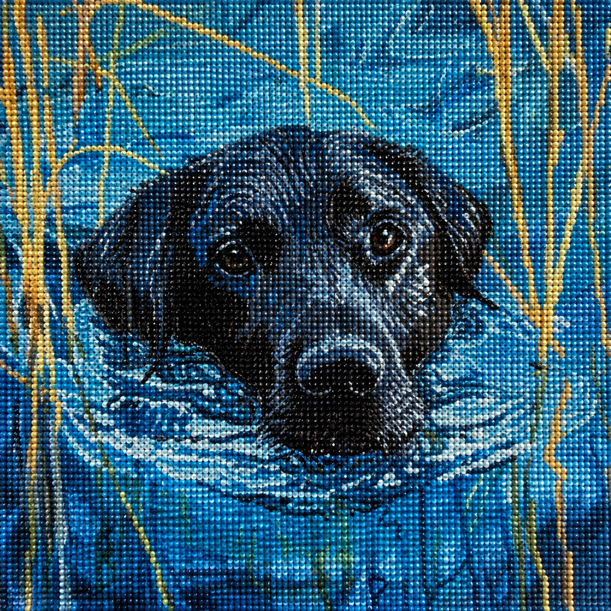 Black Dog In The Water Diamond Art Kit — diamond art kit canvas