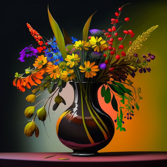 Black Vase of Flowers Diamond Art Kit