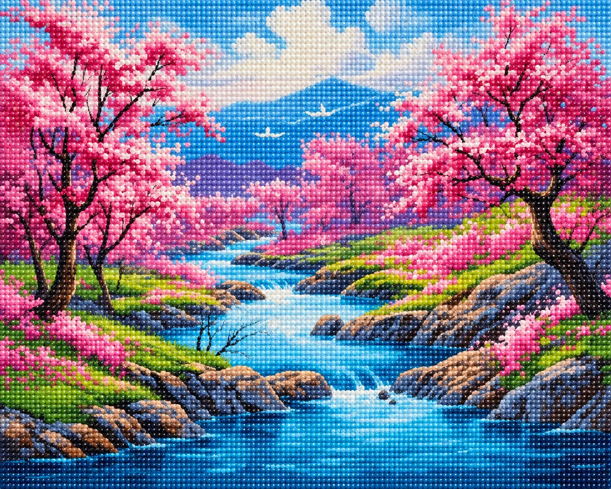 Blue River Cherry Trees Diamond Art Kit