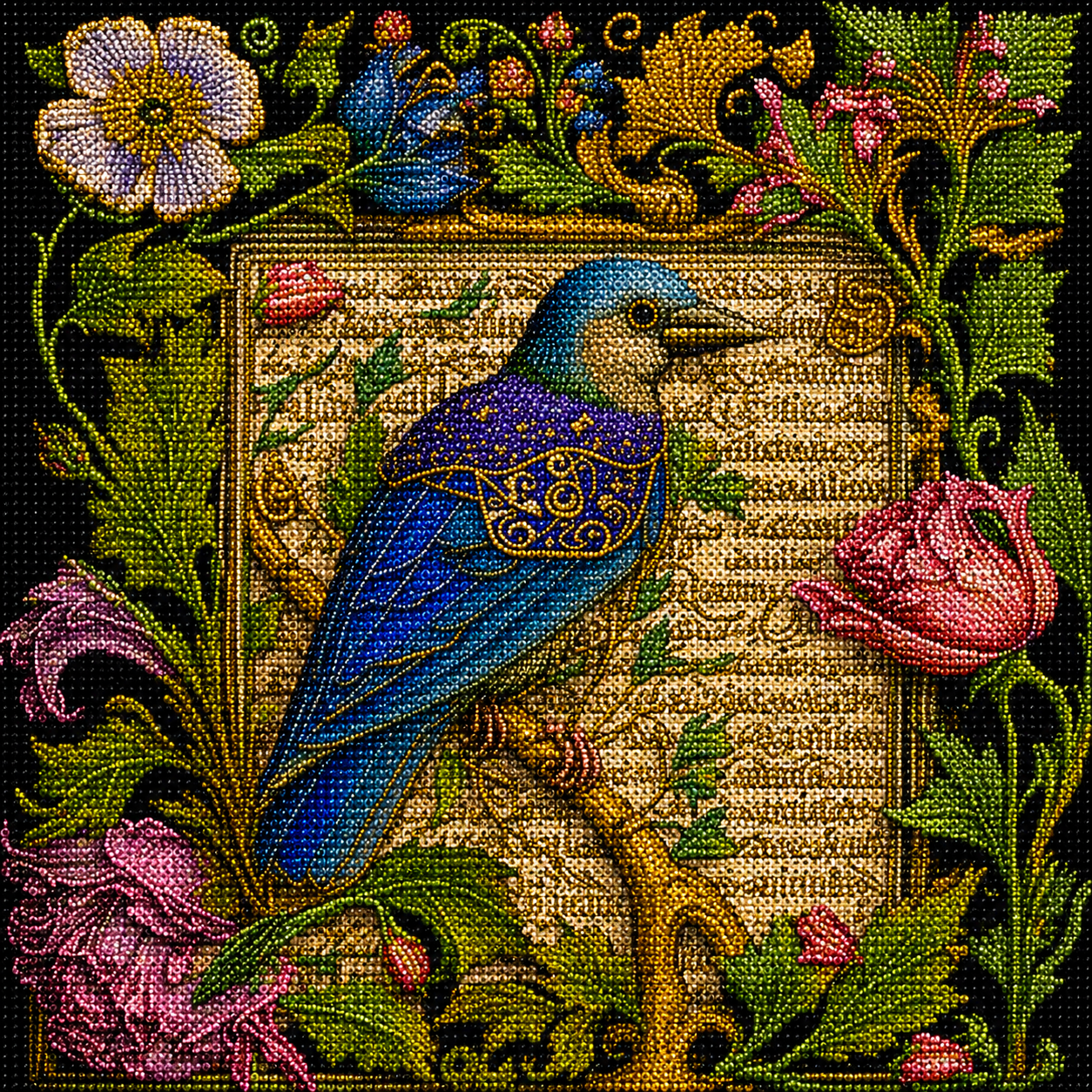 Bluebird And Flowers Abstract Diamond Art Kit