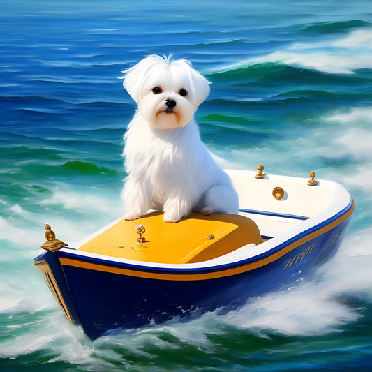 Blue Boat Maltese Diamond Art Kit