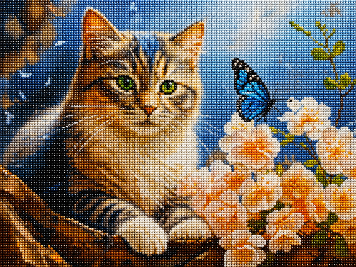Blue Butterfly Kitten Diamond Art Kit