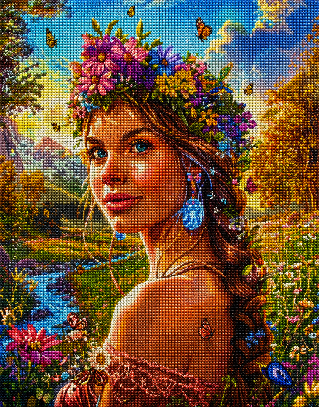 Blue Earring Nature Girl Diamond Art Kit — diamond art kit canvas