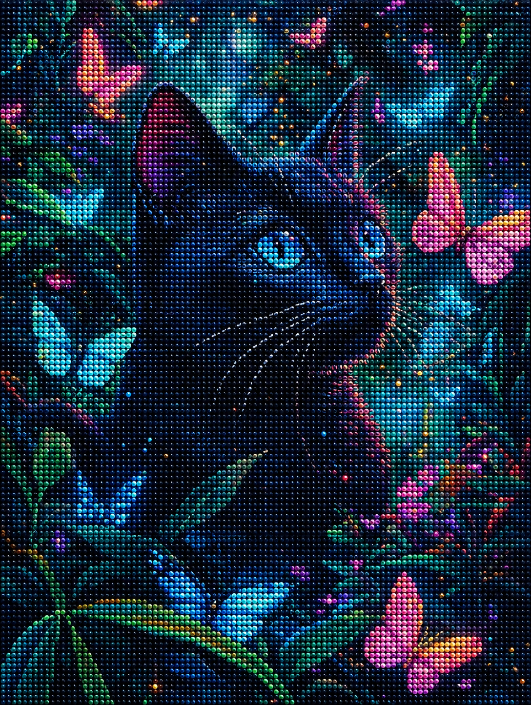 Blue Eye Black Cat And Butterflies Diamond Art Kit