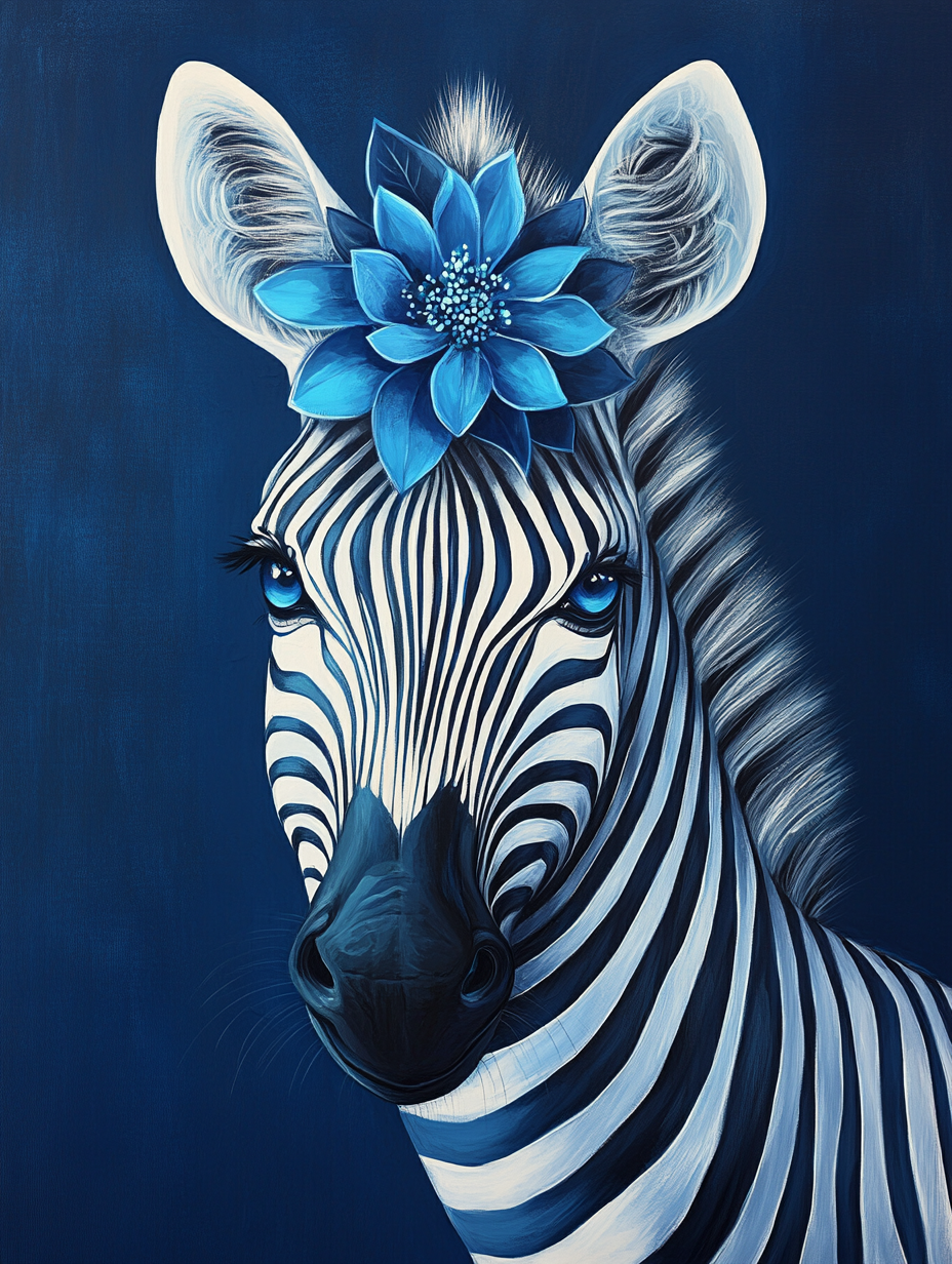 Blue Eye, Blue Flower Zebra Diamond Art Kit
