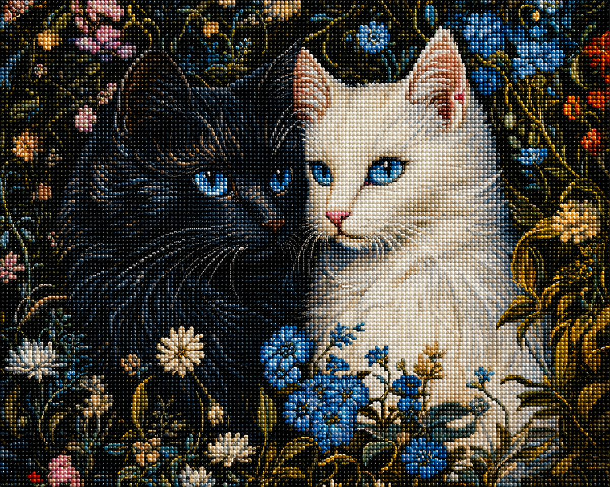 Blue Eyed Black And White Cat Diamond Art Kit