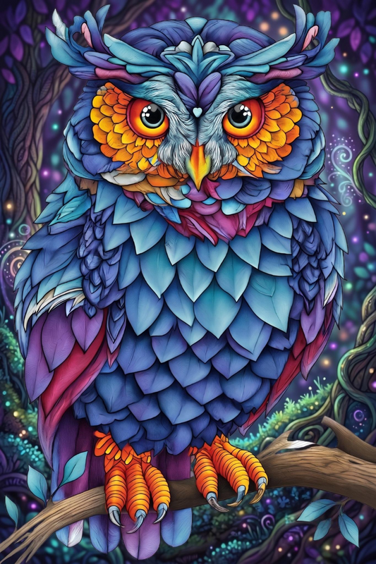 Blue Feather Owl Diamond Art Kit