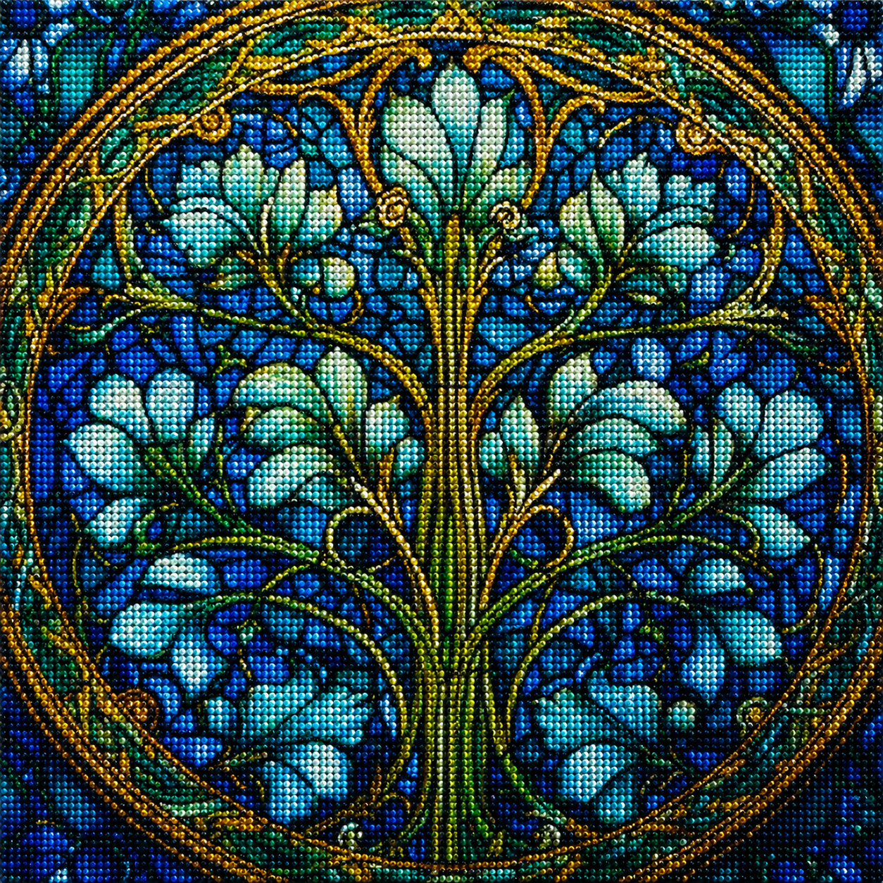 Blue Flower Pattern Abstract Diamond Art Kit — diamond art kit canvas