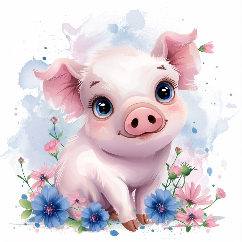 Blue Flower Piglet Diamond Art Kit