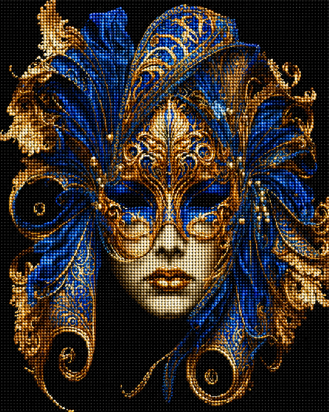 Blue And Gold Porcelain Mask Diamond Art Kit — diamond art kit canvas