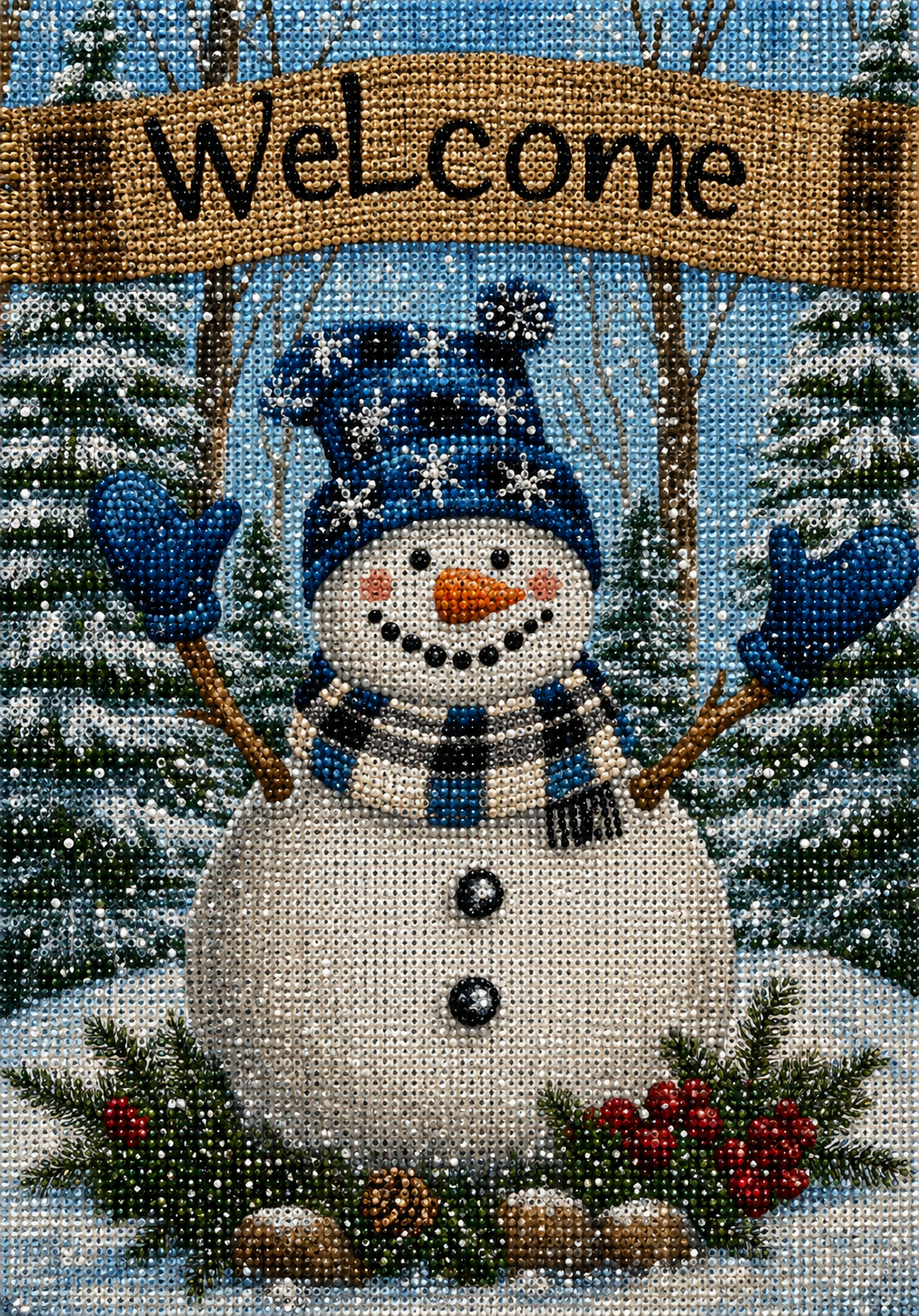 Blue Hat Snowman Welcome Diamond Art Kit — diamond art kit canvas