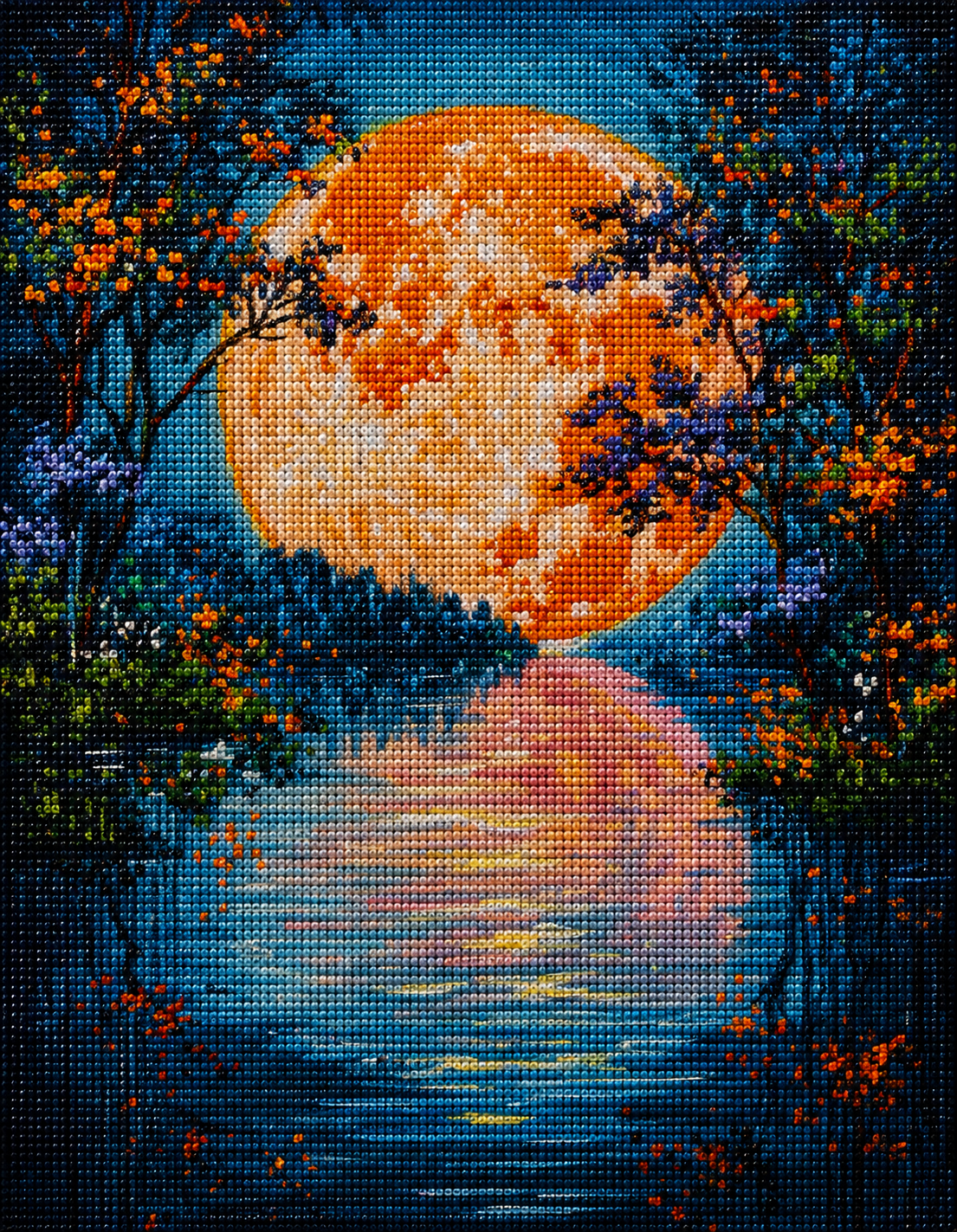 Blue Lake Moon Reflection Diamond Art Kit — diamond art kit canvas