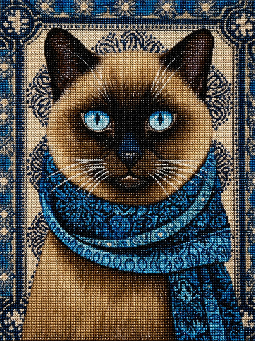 Blue Pattern Scarf Siamese Diamond Art Kit