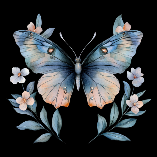 Blue and Peach Watercolor Butterfly Diamond Art Kit