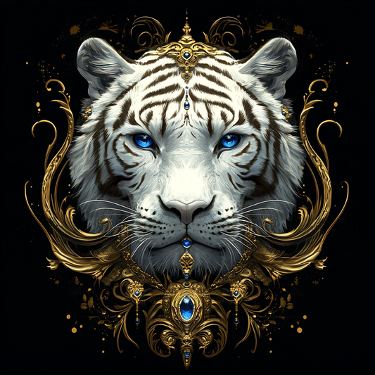 Blue Sapphire and Gold White Tiger Diamond Art Kit