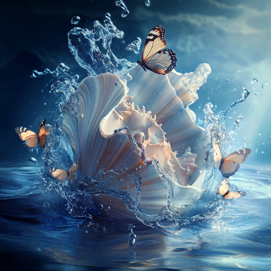 Blue Shell and Butterflies Diamond Art Kit