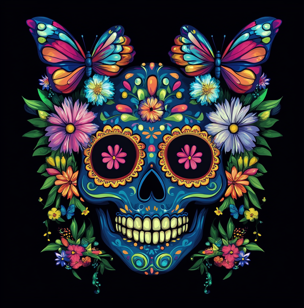 Blue Skull with Butterflies Diamond Art Kit