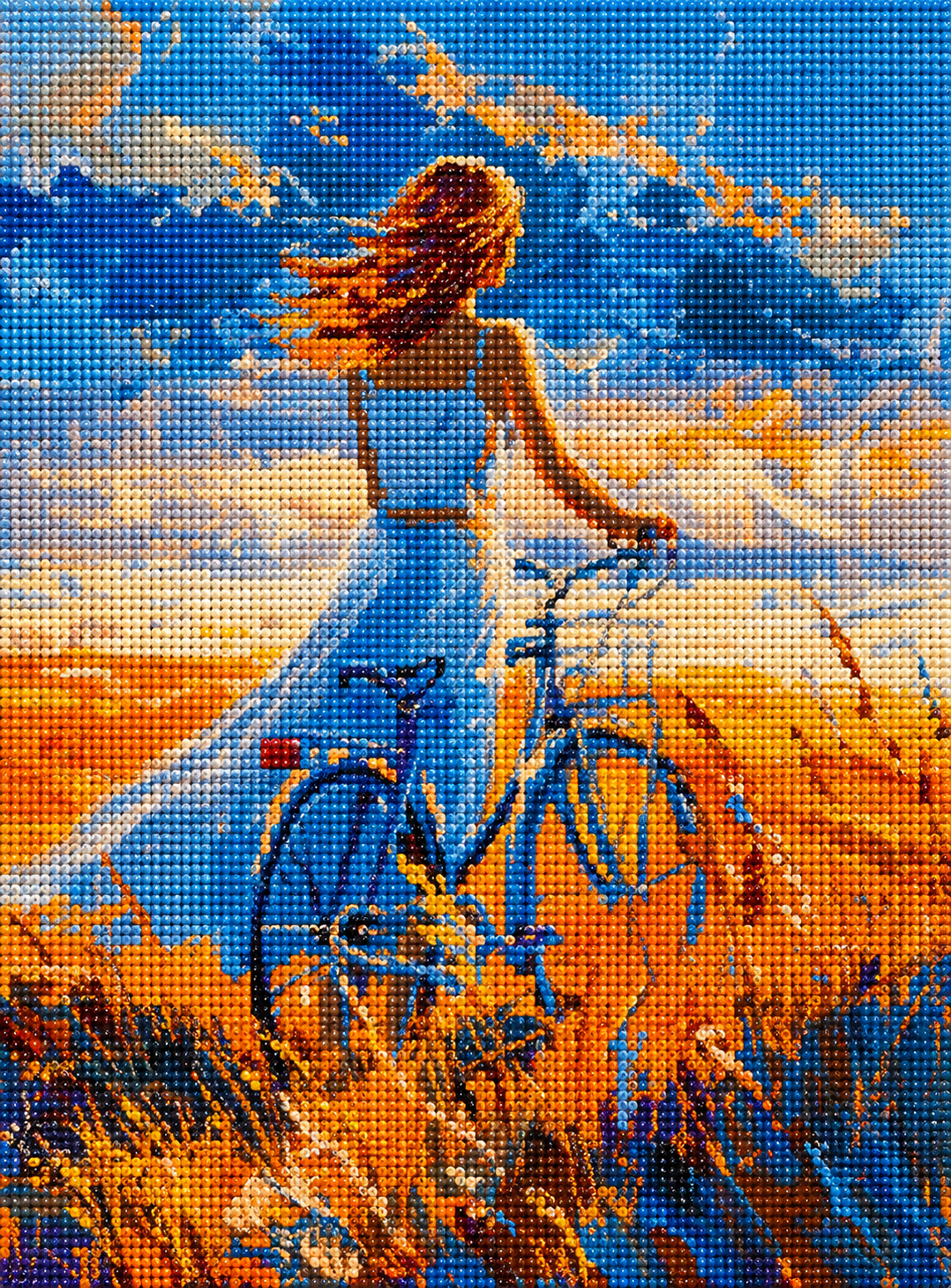 Blue Sky And Blue Bike Girl Diamond Art Kit