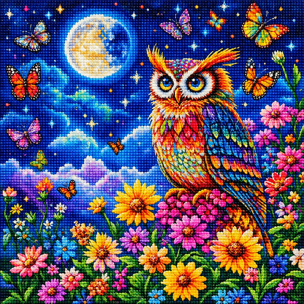 Blue Sky Moon Owl Diamond Art Kit