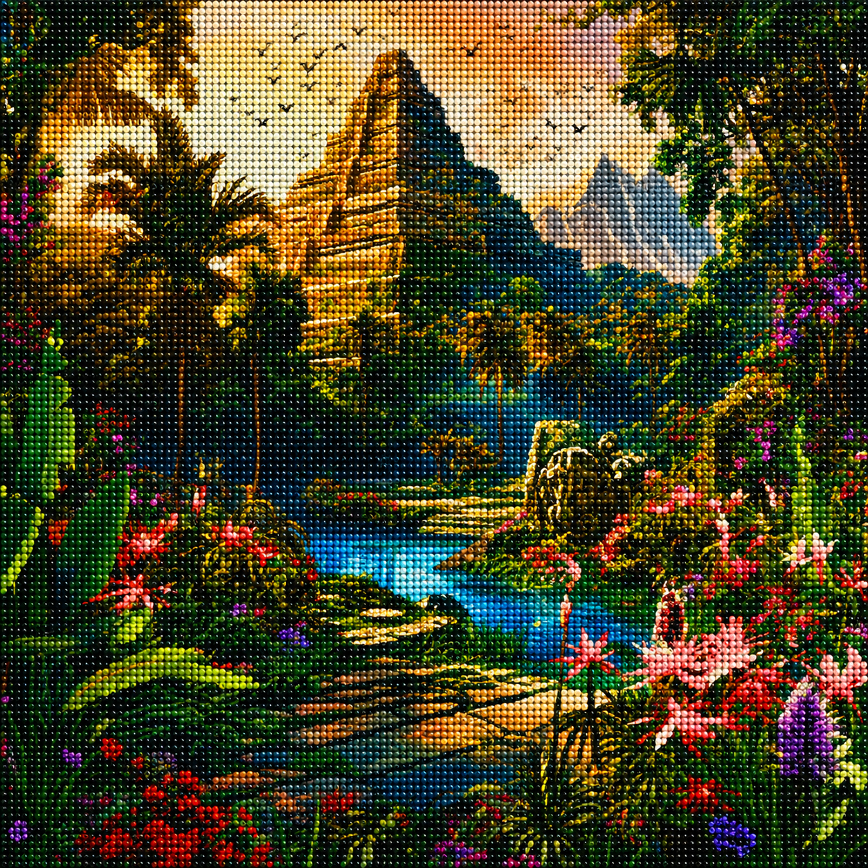 Blue Water Aztec Pyramid Diamond Art Kit