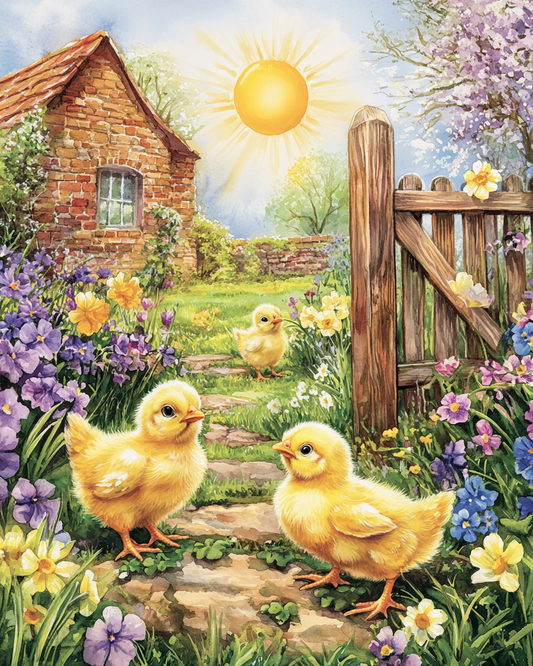 Brick House and Yellow Chicks Diamond Art Kit