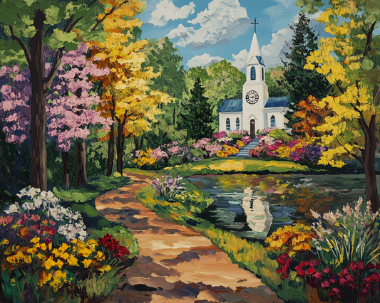 Bright Flower White Church Diamond Art Kit